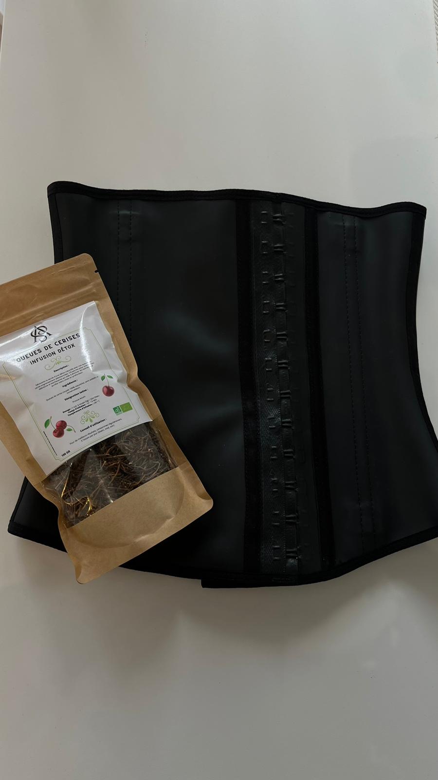 Pack Amincissant Ultime : Gaine latex à crochets et sachet détoxifiant queues de cerises